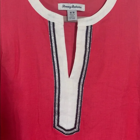 Tommy Bahama Two Palms Split Neck Shift Dress 100% Linen SZ Medium - Picture 4 of 6